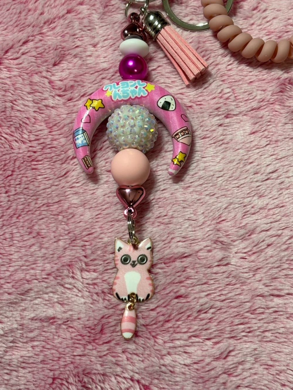Pink Cute Cat Tassel Keychain Charm